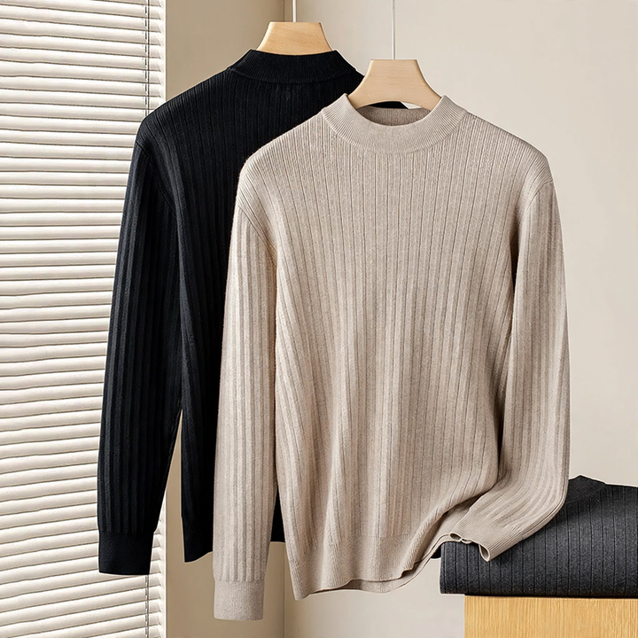 Herren-Strickpullover aus Wolle und Lyocell, Stehkragen