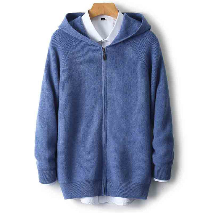 Herren-Strickjacke mit Kapuze, 100% Wolle