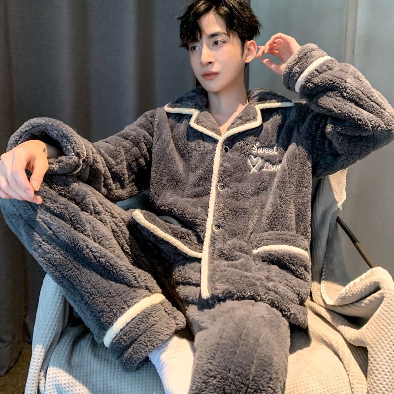 Herren-Hausanzug aus Flanell und Korallenfleece, warm