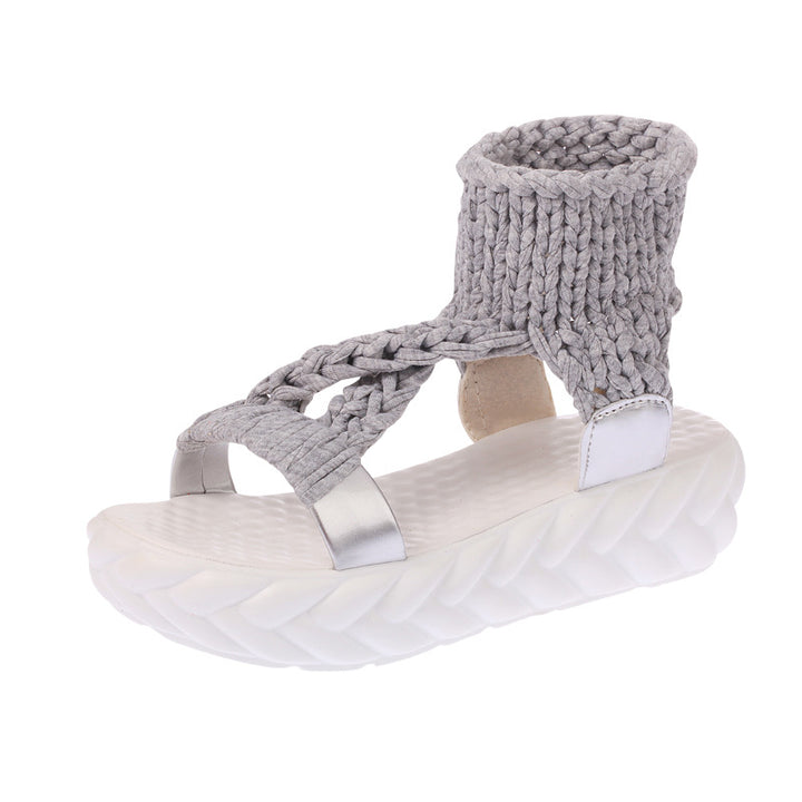 Damen nan handgeflochtene Strick-Sandalette mit elastischem Knöchelsteg und ergonomischer Schaumpolstersohle Echo Archiv