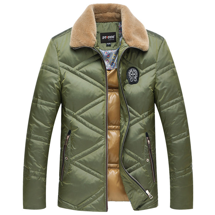 Herren Wattierte Kurzjacke mit Teddykragen und Wappenapplikation – Taviero