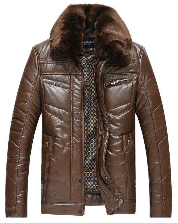 Herren Lederimitat-Steppjacke mit Kunstpelzkragen – Valtoré