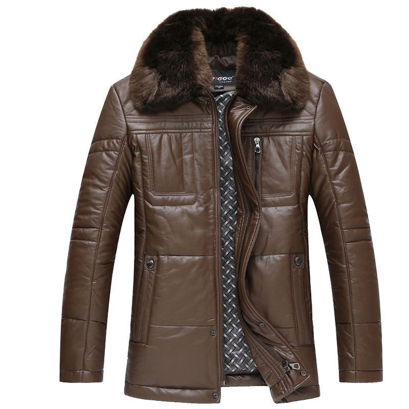 Herren Lederimitat-Steppjacke mit Kunstpelzkragen – Valtoré