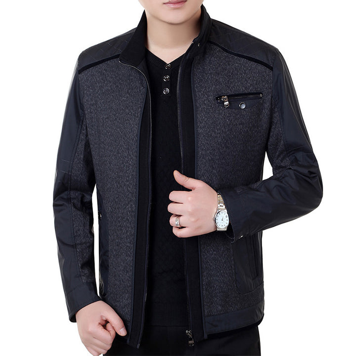 Herren Cityjacke im Materialmix mit Stehkragen und Brust-Reißverschluss – Taviero