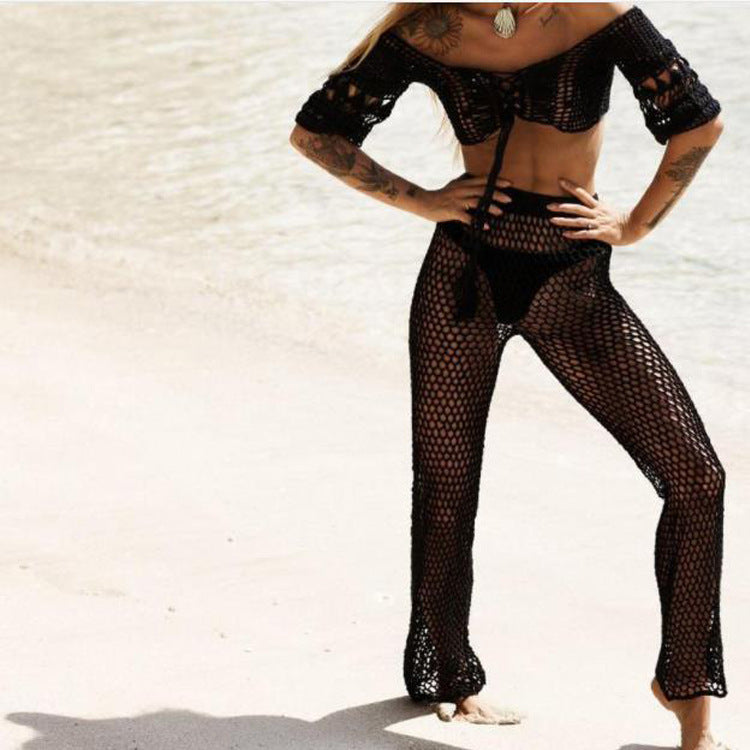 Damen Netz-Strandhose mit hohem Bund und weitem Bein Echo Archiv