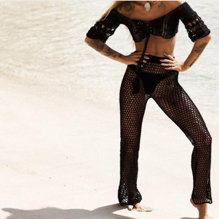 Damen Netz-Strandhose mit hohem Bund und weitem Bein Echo Archiv