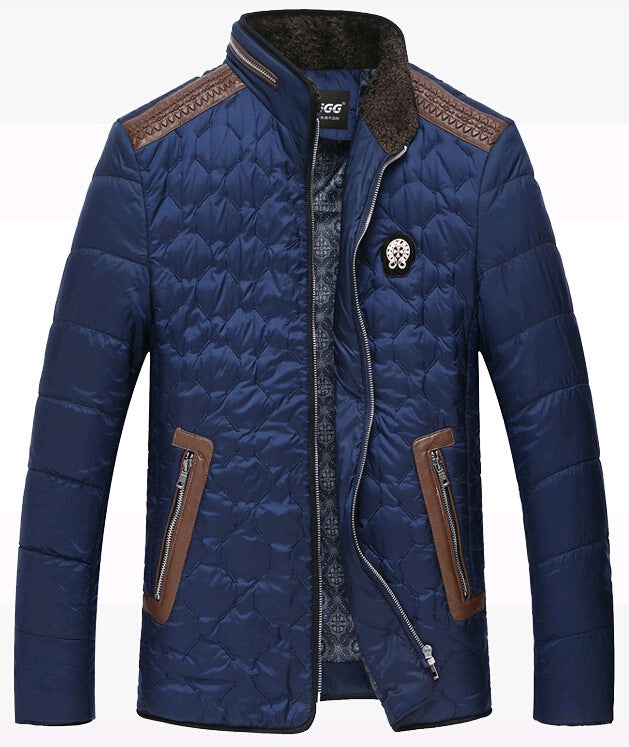 Herren gesteppte Thermo-Steppjacke mit Kunstleder-Schulterpasse und Teddykragen – Taviero