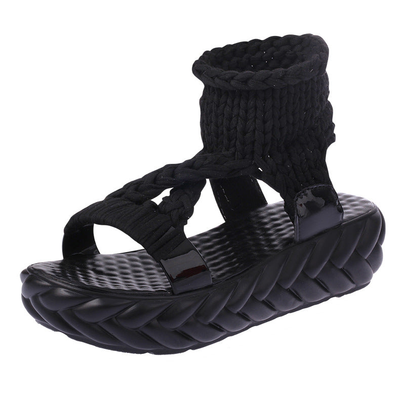 Damen nan handgeflochtene Strick-Sandalette mit elastischem Knöchelsteg und ergonomischer Schaumpolstersohle Echo Archiv