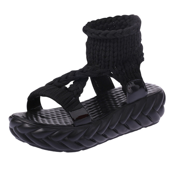 Damen nan handgeflochtene Strick-Sandalette mit elastischem Knöchelsteg und ergonomischer Schaumpolstersohle Echo Archiv