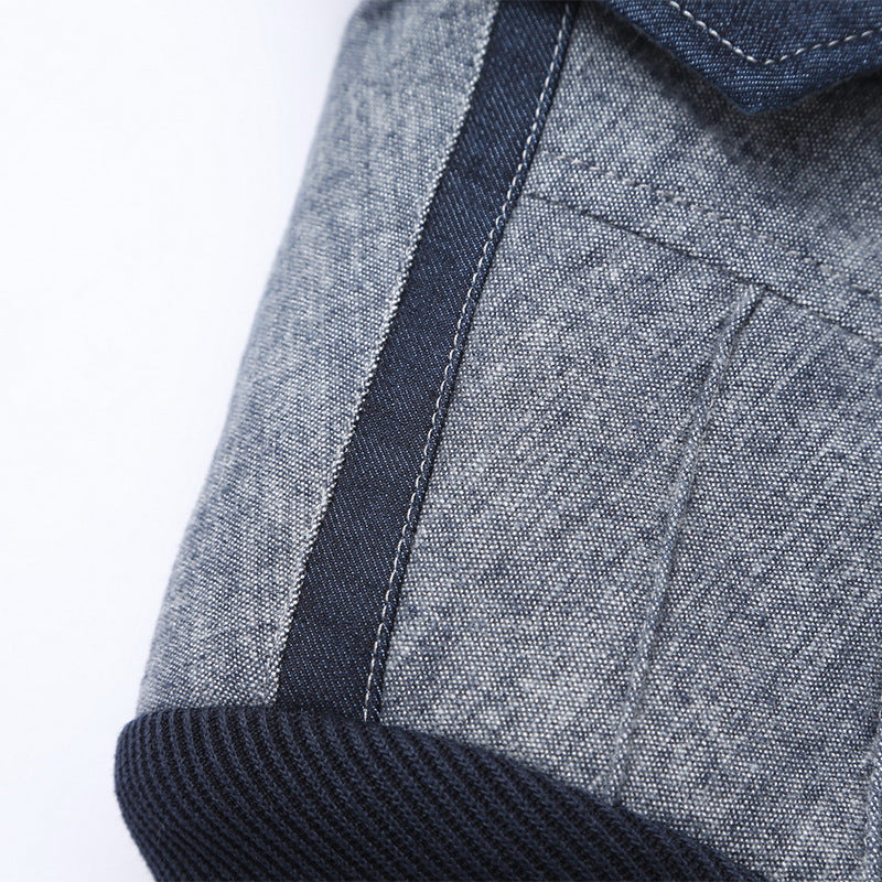 Herren Sakko im Materialmix mit kontrastierenden Ärmeln, Zierreißverschluss und modernem City-Schnitt – Tianoro