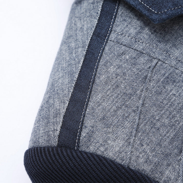 Herren Sakko im Materialmix mit kontrastierenden Ärmeln, Zierreißverschluss und modernem City-Schnitt – Tianoro