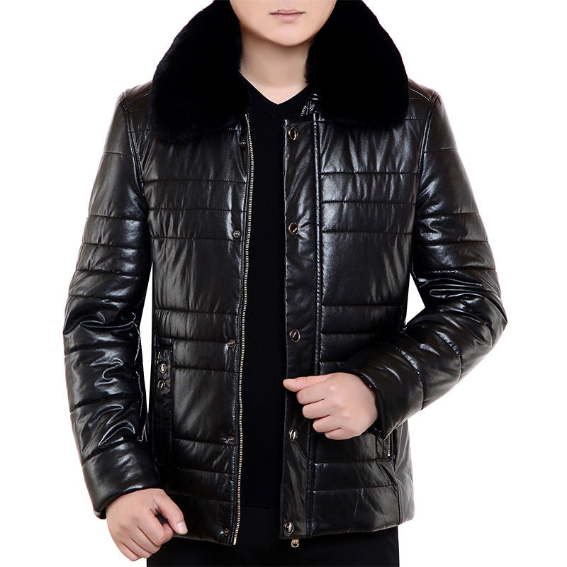 Herren Lederimitat-Steppjacke mit Kunstpelzkragen – Valtoré