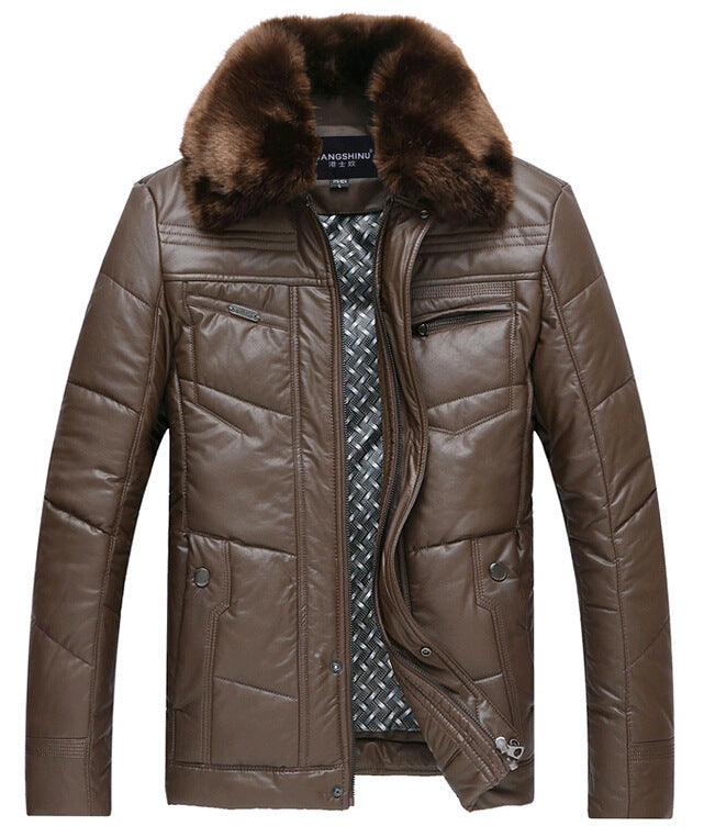 Herren Lederimitat-Steppjacke mit Kunstpelzkragen – Valtoré