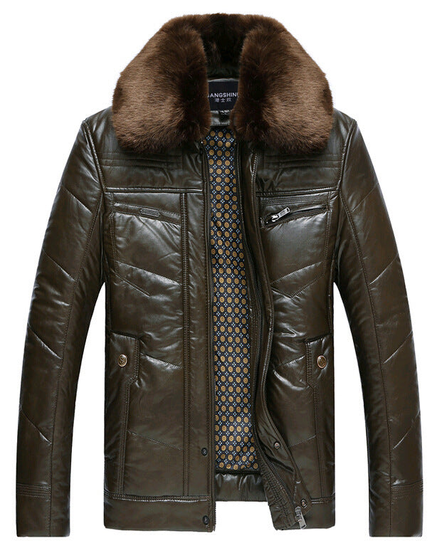 Herren Lederimitat-Steppjacke mit Kunstpelzkragen – Valtoré