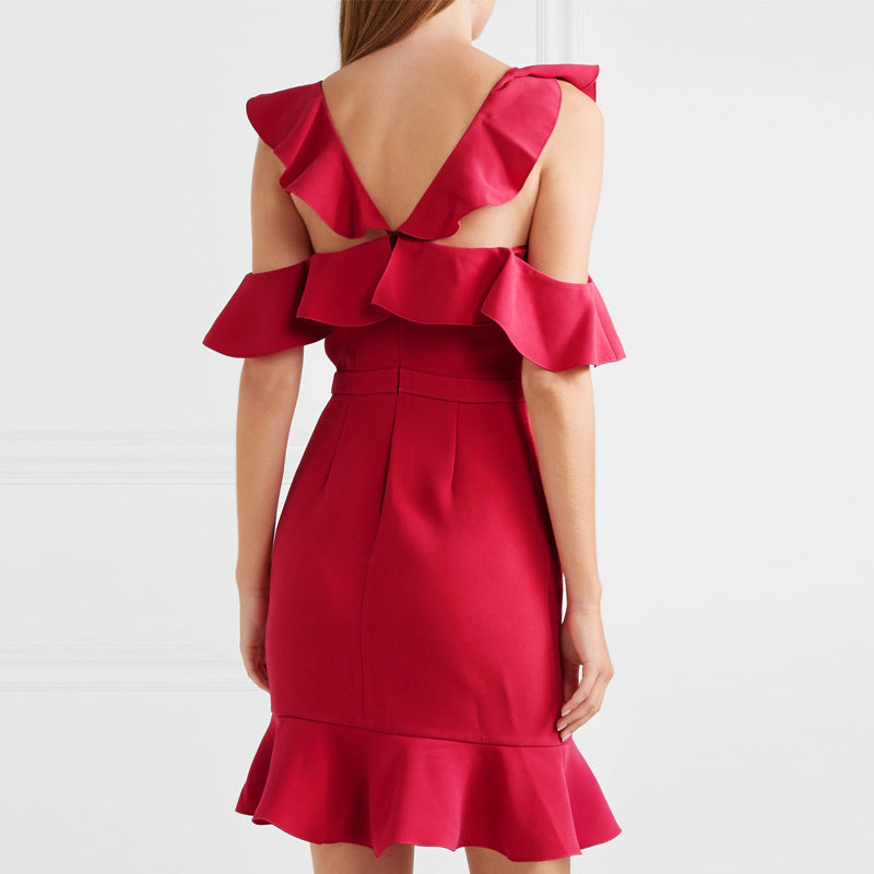 Damen Raffiniertes Kleid mit schwingenden Rüschen Echo Archiv