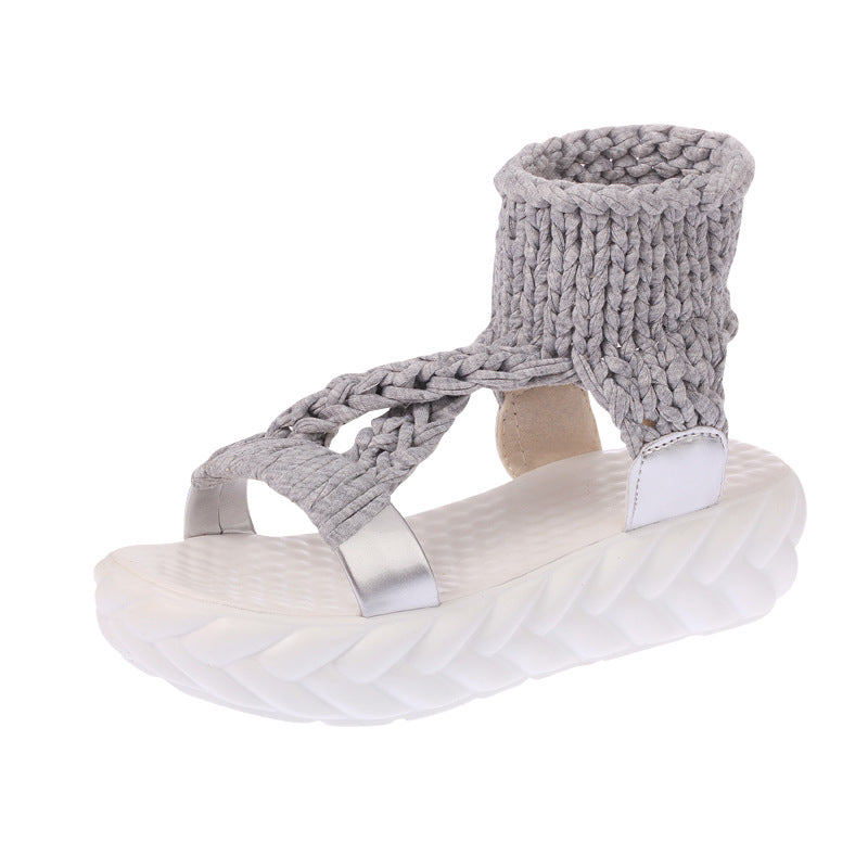 Damen nan handgeflochtene Strick-Sandalette mit elastischem Knöchelsteg und ergonomischer Schaumpolstersohle Echo Archiv