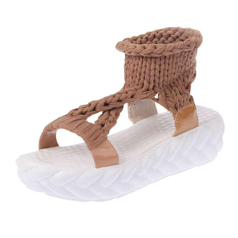 Damen nan handgeflochtene Strick-Sandalette mit elastischem Knöchelsteg und ergonomischer Schaumpolstersohle Echo Archiv