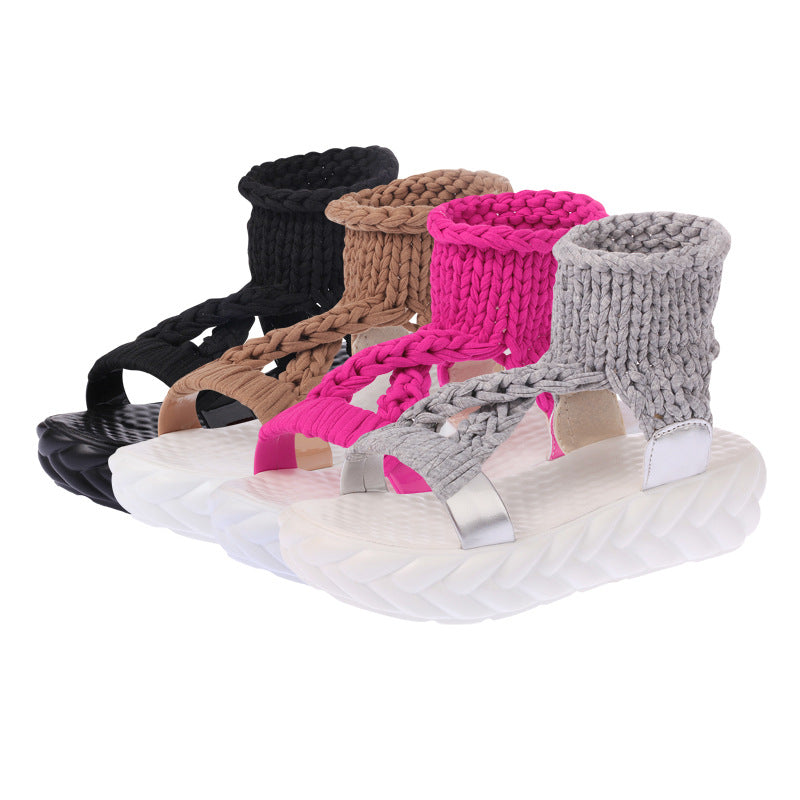 Damen nan handgeflochtene Strick-Sandalette mit elastischem Knöchelsteg und ergonomischer Schaumpolstersohle Echo Archiv