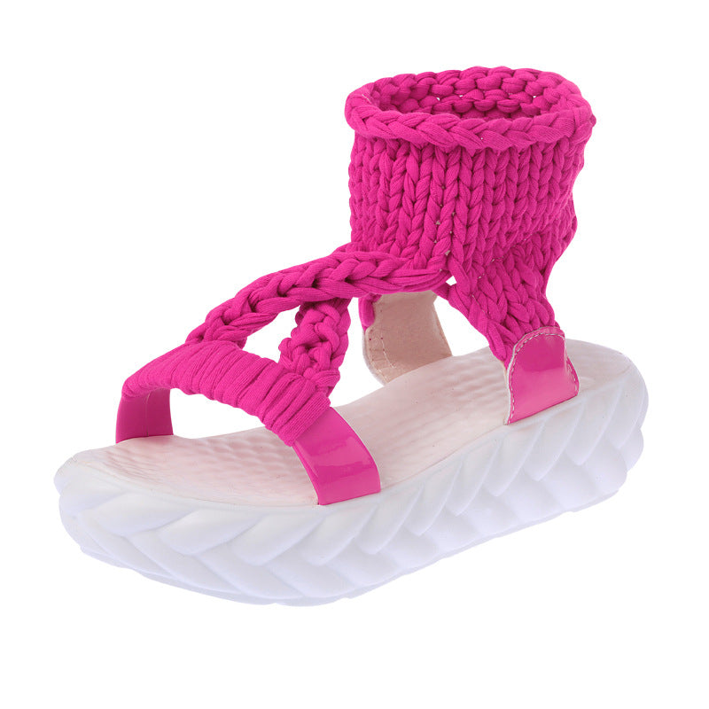 Damen nan handgeflochtene Strick-Sandalette mit elastischem Knöchelsteg und ergonomischer Schaumpolstersohle Echo Archiv