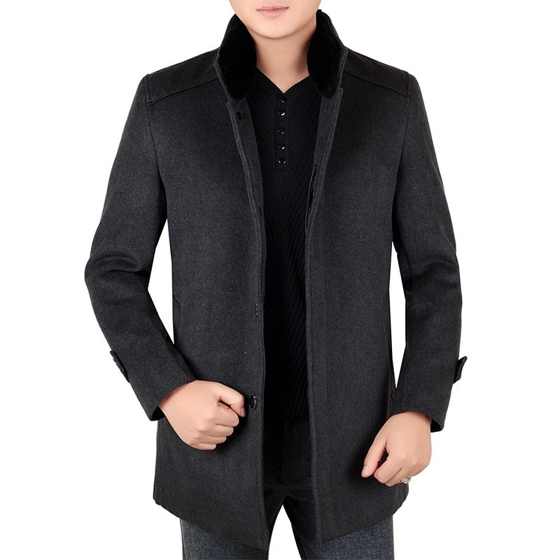 Herren Eleganter Wollmix-Kurzmantel mit hochschließendem Pelzkragen und verdeckter Knopfleiste – Montevé