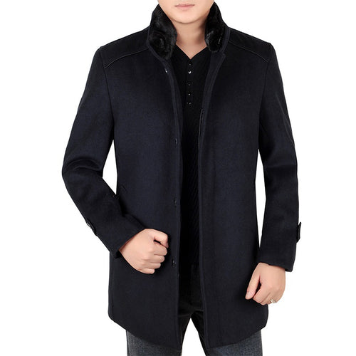 Herren Eleganter Wollmix-Kurzmantel mit hochschließendem Pelzkragen und verdeckter Knopfleiste – Montevé