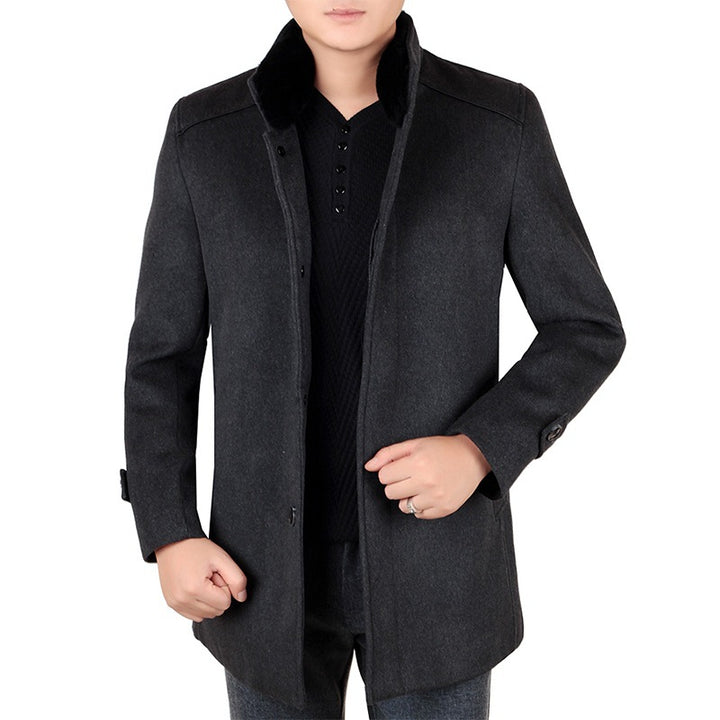 Herren Eleganter Wollmix-Kurzmantel mit hochschließendem Pelzkragen und verdeckter Knopfleiste – Montevé