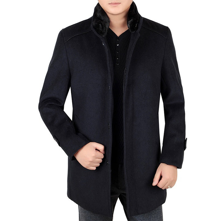 Herren Eleganter Wollmix-Kurzmantel mit hochschließendem Pelzkragen und verdeckter Knopfleiste – Montevé
