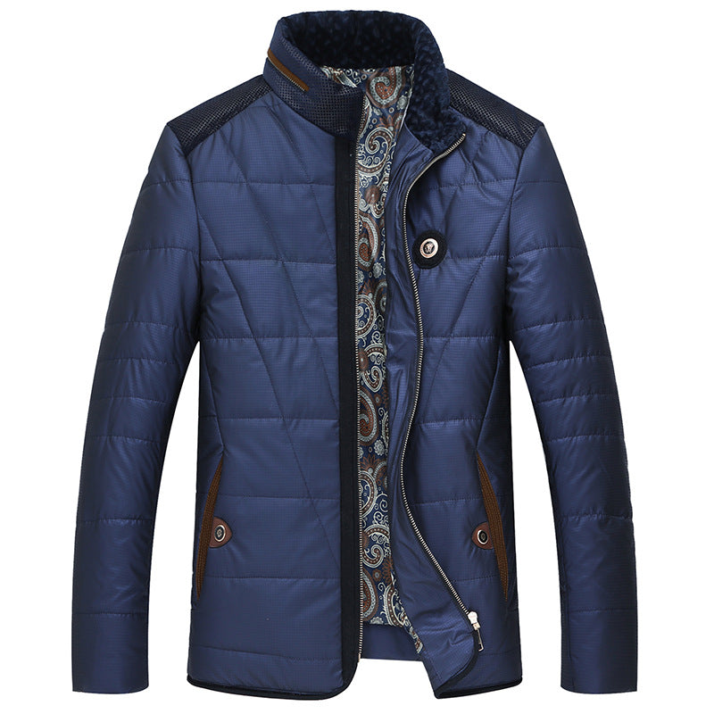 Herren gesteppte Thermo-Steppjacke mit Kunstleder-Schulterpasse und Teddykragen – Taviero