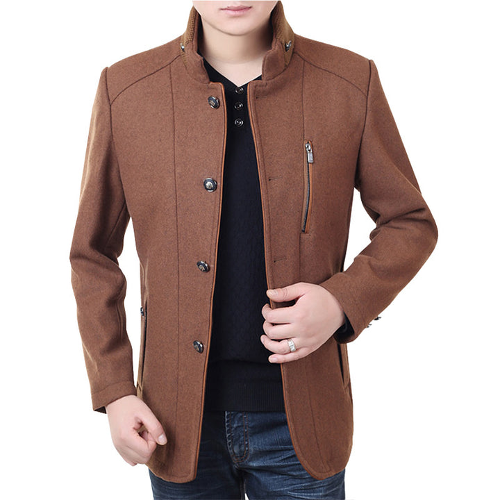 Herren Taillierter Wollmix-Kurzmantel mit Stehkragen und Reißverschluss-Brusttasche – Montevé