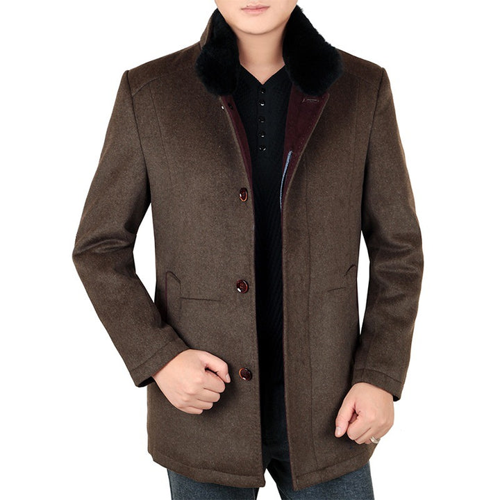 Herren Eleganter Wollmix-Kurzmantel mit abnehmbarem Faux-Fur-Kragen – Montevé