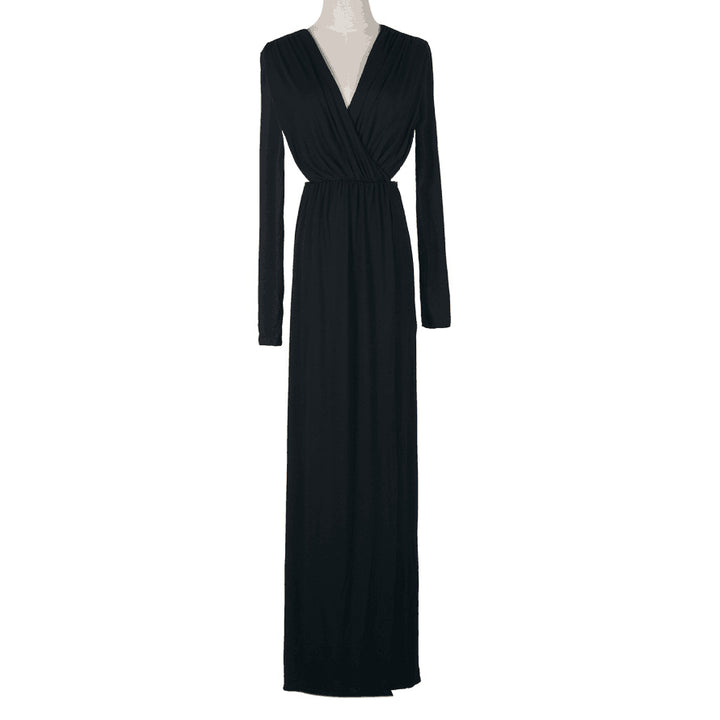 Damen Elegantes Jersey-Maxikleid im Wickelstil mit tiefem V‑Ausschnitt und tailliertem Gummibund Echoarchiv