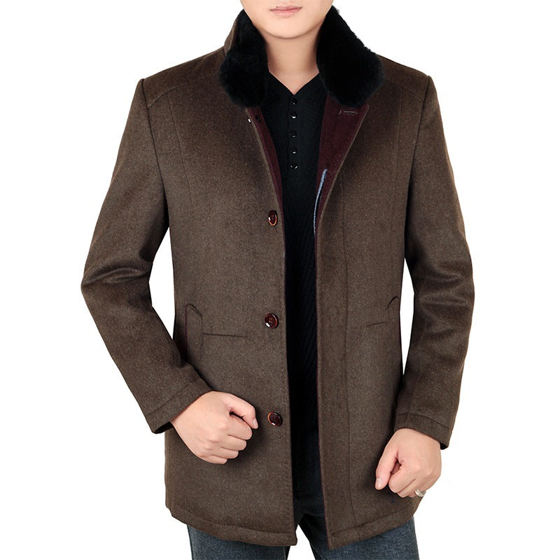Herren Eleganter Wollmix-Kurzmantel mit abnehmbarem Faux-Fur-Kragen – Montevé