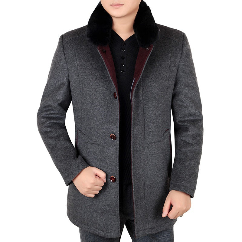 Herren Eleganter Wollmix-Kurzmantel mit abnehmbarem Faux-Fur-Kragen – Montevé
