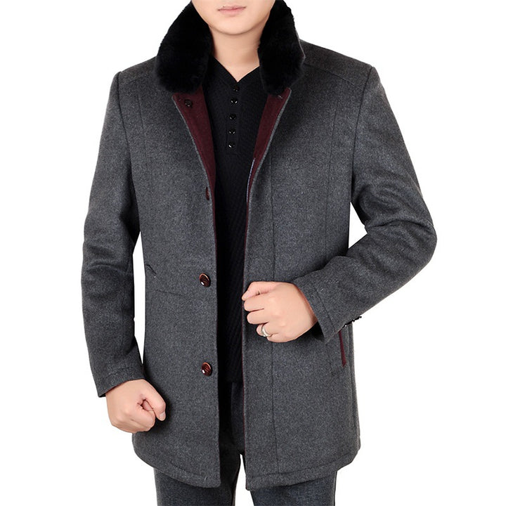 Herren Eleganter Wollmix-Kurzmantel mit abnehmbarem Faux-Fur-Kragen – Montevé