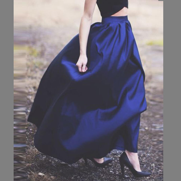Damen Maxirock aus Satin mit hoher Taille & weitem Tellerrock – Valéora