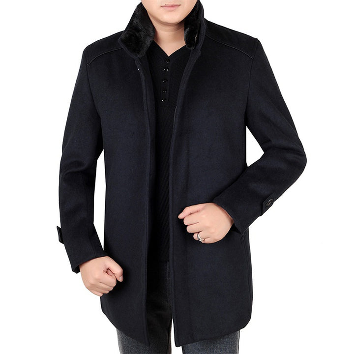 Herren Eleganter Wollmix-Kurzmantel mit hochschließendem Pelzkragen und verdeckter Knopfleiste – Montevé