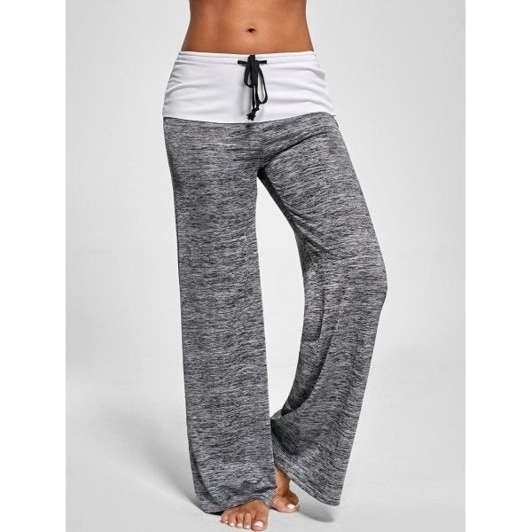 Damen Weiche Palazzo-Loungehose mit Umschlagbund, Kordelzug und weitem Bein – Avélisse