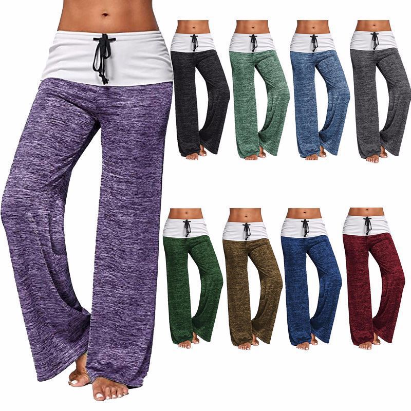 Damen Weiche Palazzo-Loungehose mit Umschlagbund, Kordelzug und weitem Bein – Avélisse