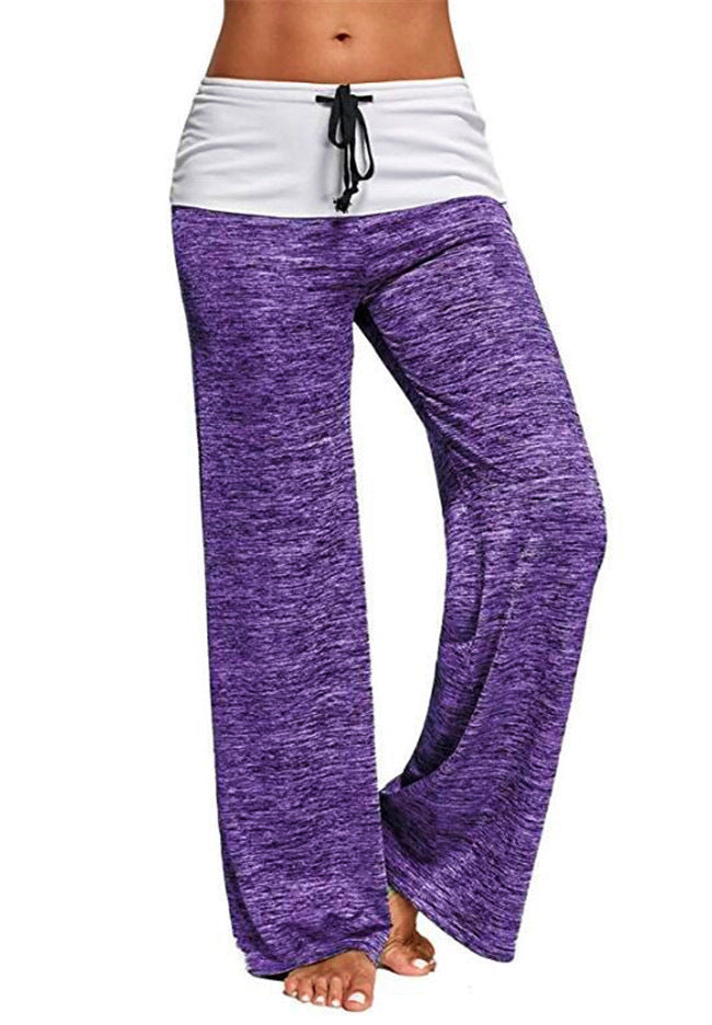 Damen Weiche Palazzo-Loungehose mit Umschlagbund, Kordelzug und weitem Bein – Avélisse