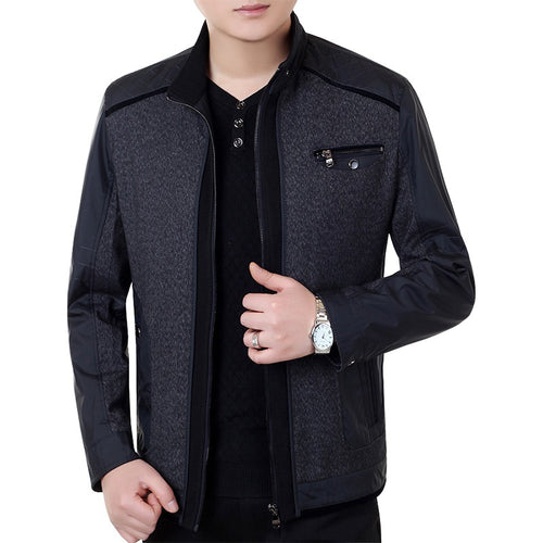 Herren Cityjacke im Materialmix mit Stehkragen und Brust-Reißverschluss – Taviero