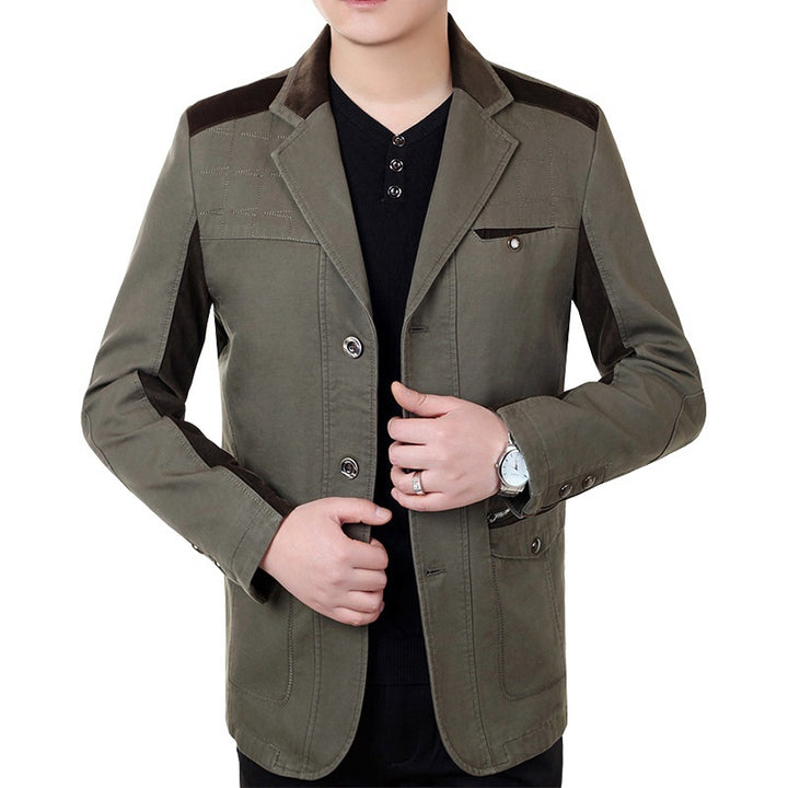 Herren Sakko-Jacke im urbanen Worker-Stil mit Kontrastbesätzen und Reißverschlusstasche – Tianoro