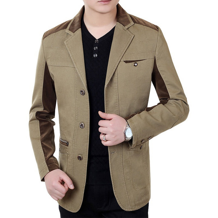 Herren Sakko-Jacke im urbanen Worker-Stil mit Kontrastbesätzen und Reißverschlusstasche – Tianoro