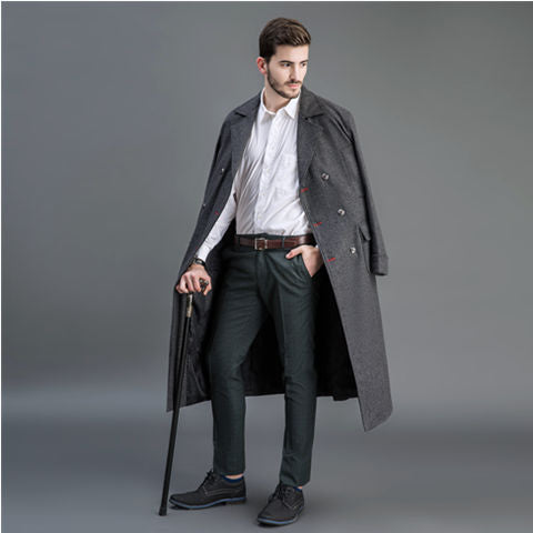Herren Doppelreihiger Wollmantel mit Schalkragen und langer Silhouette Echoarchiv