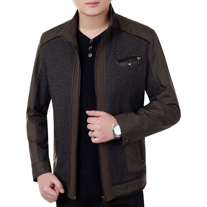 Herren Cityjacke im Materialmix mit Stehkragen und Brust-Reißverschluss – Taviero