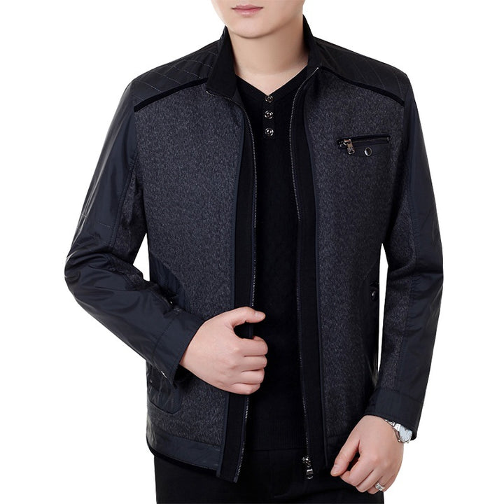 Herren Cityjacke im Materialmix mit Stehkragen und Brust-Reißverschluss – Taviero