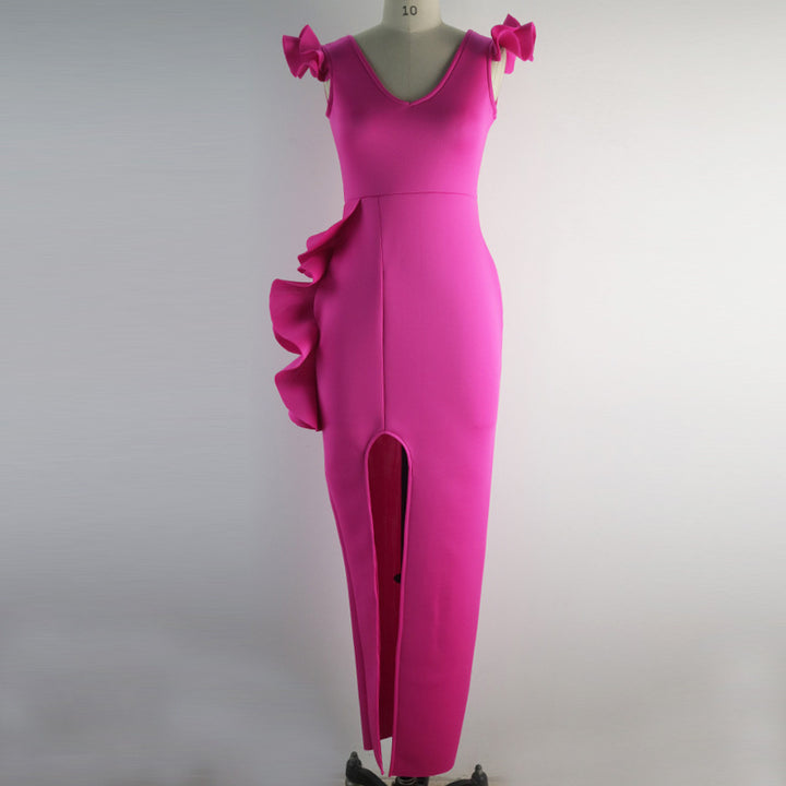 Damen figurbetontes Kleid mit asymmetrischem Rüschendetail Echo Archiv
