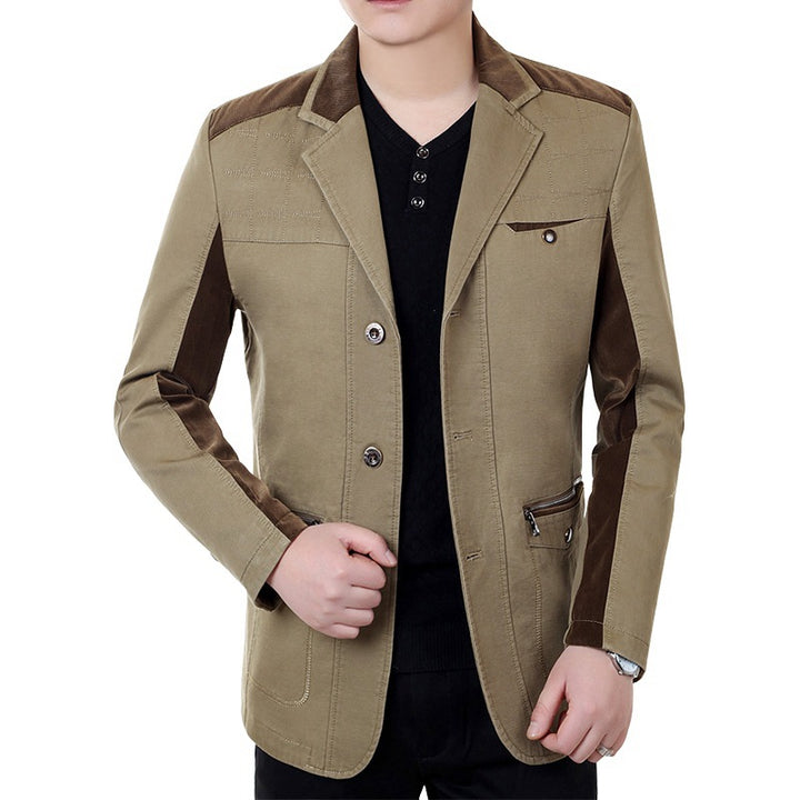 Herren Sakko-Jacke im urbanen Worker-Stil mit Kontrastbesätzen und Reißverschlusstasche – Tianoro