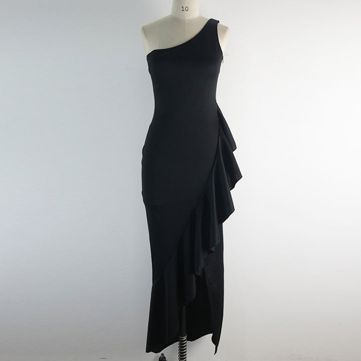 Damen elegantes Abendkleid mit asymmetrischem Rüschendesign Echo Archiv