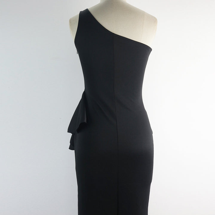 Damen elegantes asymmetrisches Maxikleid mit Rüschen und Schlitz Echo Archiv