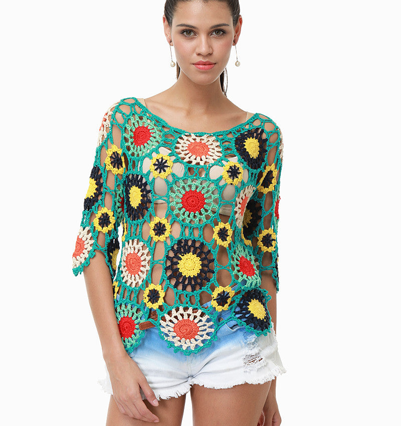Damen Häkeloberteil mit buntem Floral-Design Echo Archiv